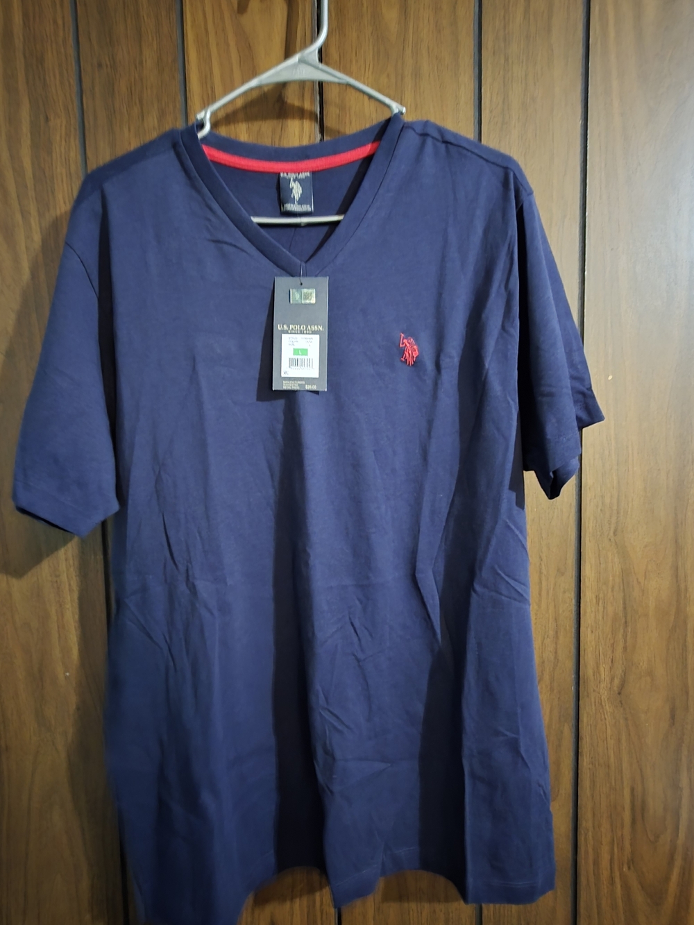 Polo V-Neck Short Sleeve Shirt - Navy with Red Logo